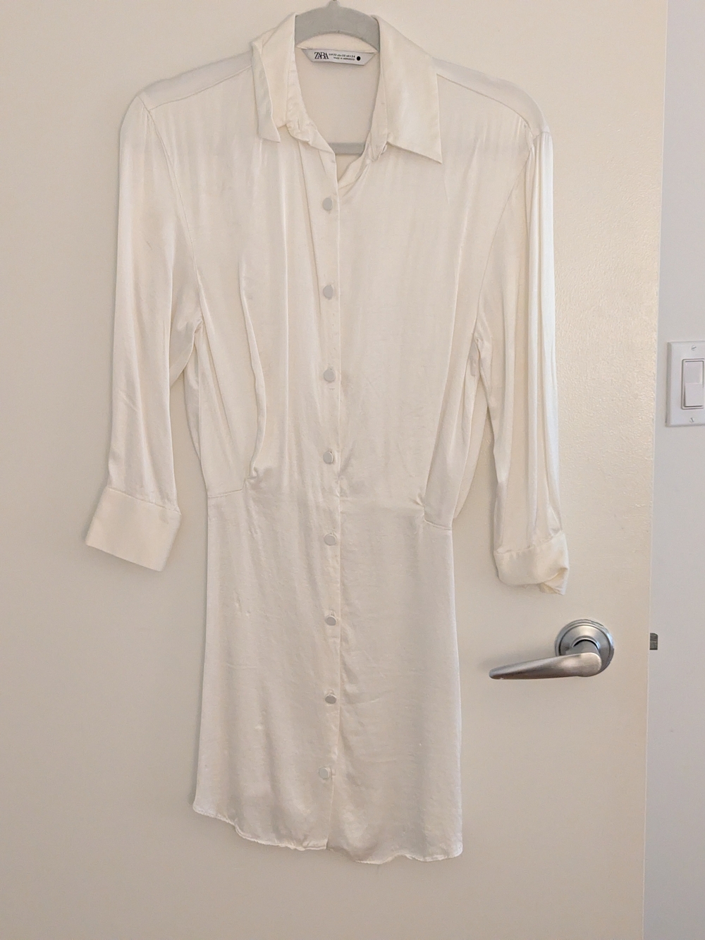 Zara White Button-Front Shirt Dress